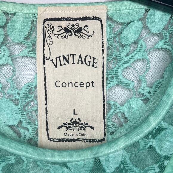 Women's Textured Fairy Grunge Sea Foam Green Dress Lace Inset Sz L Boho Hippie - Picture 7 of 15